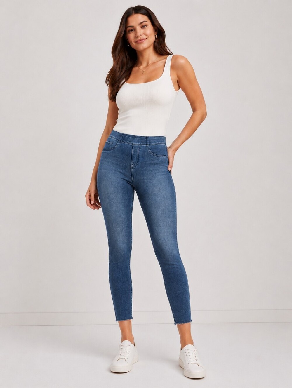 ❤ SPANX HIGH RISE PULL ON CROP SKINNY DENIM LEGGINGS, LARGE (10 - 12)